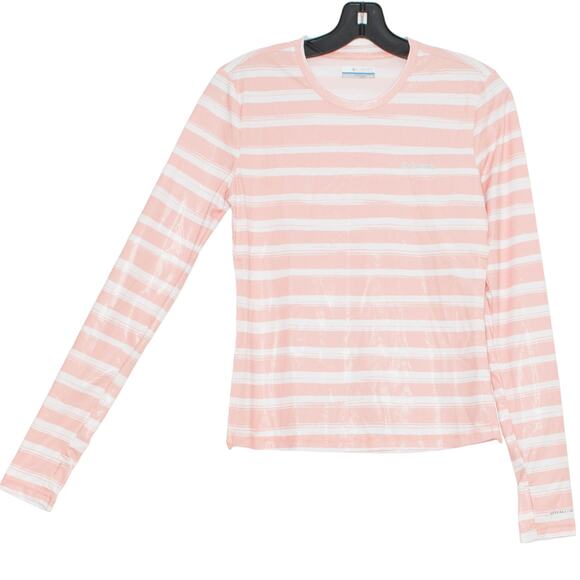 Columbia Top Sun Deflector Y2K Outdoor Hiking Minimalist Stripe Salmon White XS - Picture 8 of 8